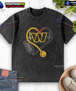 Premium Nurse Love Washington Commanders washed t-shirt showcasing team pride and comfort for fans and healthcare workers.