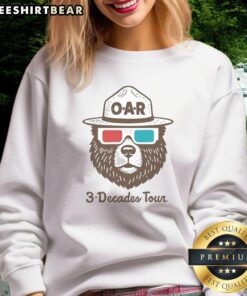 Alt Text: Premium O.A.R. Three Decades Tour Bear Sweatshirt featuring a stylish bear graphic, perfect for fans and casual wear.