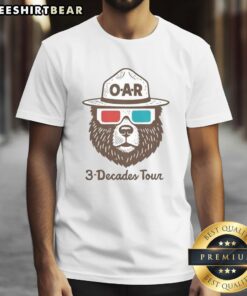 Premium O.A.R. Three Decades Tour Bear T-Shirt featuring a vibrant bear graphic, perfect for fans of O.A.R. music.