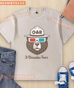 Alt Text: Premium O.A.R. Three Decades Tour Bear Washed T-Shirt featuring a vintage bear graphic on a soft, distressed fabric.