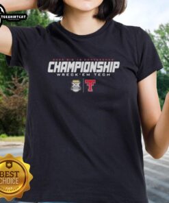 Alt Text: Premium Official Texas Tech 2025 Big 12 Championship Wreck 'Em Tech Ladies Tee in vibrant red.