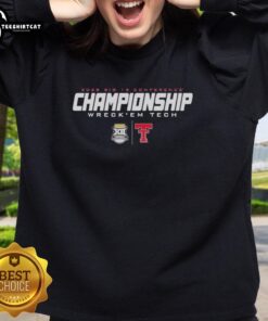 Premium Official Texas Tech 2025 Big 12 Championship Wreck Em Tech Sweatshirt in red, featuring bold team graphics.