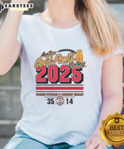 Premium Ohio State Buckeyes 2025 Another Gold Pants Ladies Tee featuring stylish design and vibrant team colors.