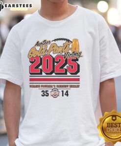 Premium Ohio State Buckeyes 2025 Another Gold Pants T-Shirt featuring team colors and logo, perfect for fans.