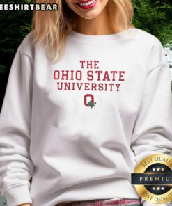 Alt Text: Premium Ohio State Buckeyes football sweatshirt featuring The Ohio State University logo in vibrant colors.