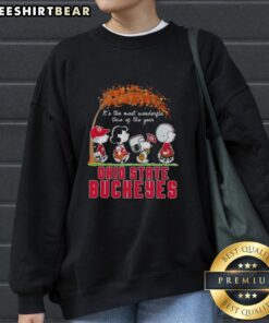 Alt Text: Premium Ohio State Buckeyes X Peanuts Snoopy and Friends sweatshirt for autumn, celebrating the most wonderful time.