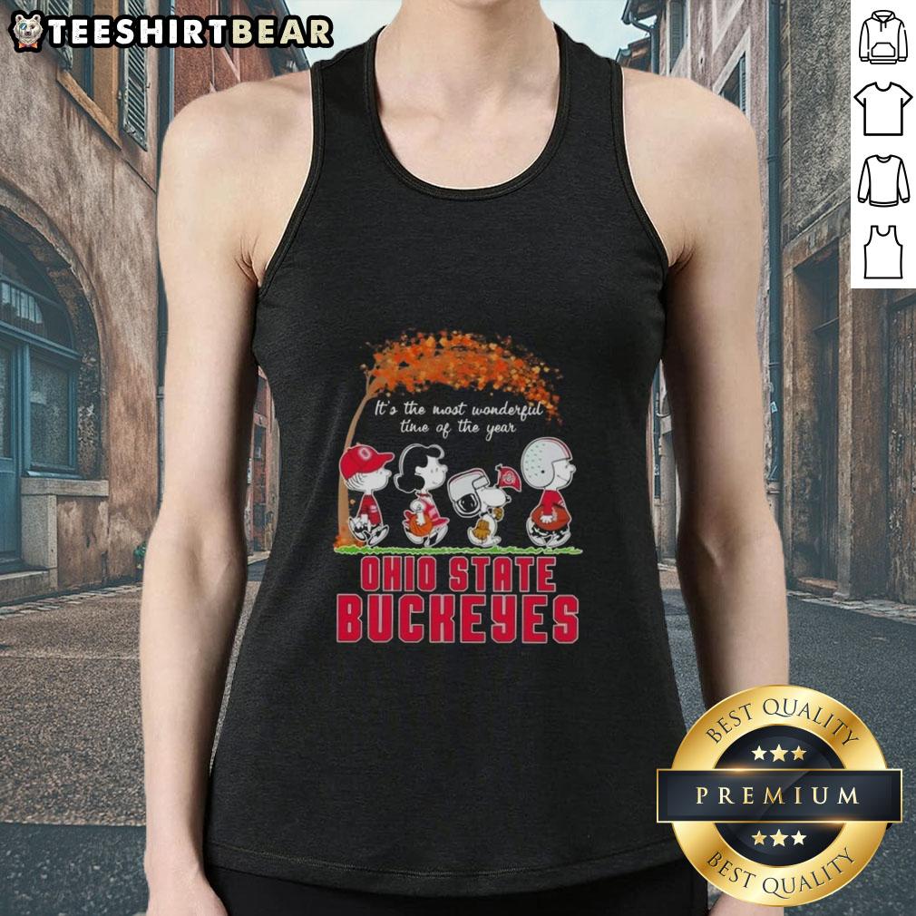 premium-ohio-state-buckeyes-x-peanuts-snoopy-and-friends-autumn-its-the-most-wonderful-time-tank-top Premium Ohio State Buckeyes X Peanuts Snoopy and Friends autumn tank top celebrating fall festivities and college spirit.