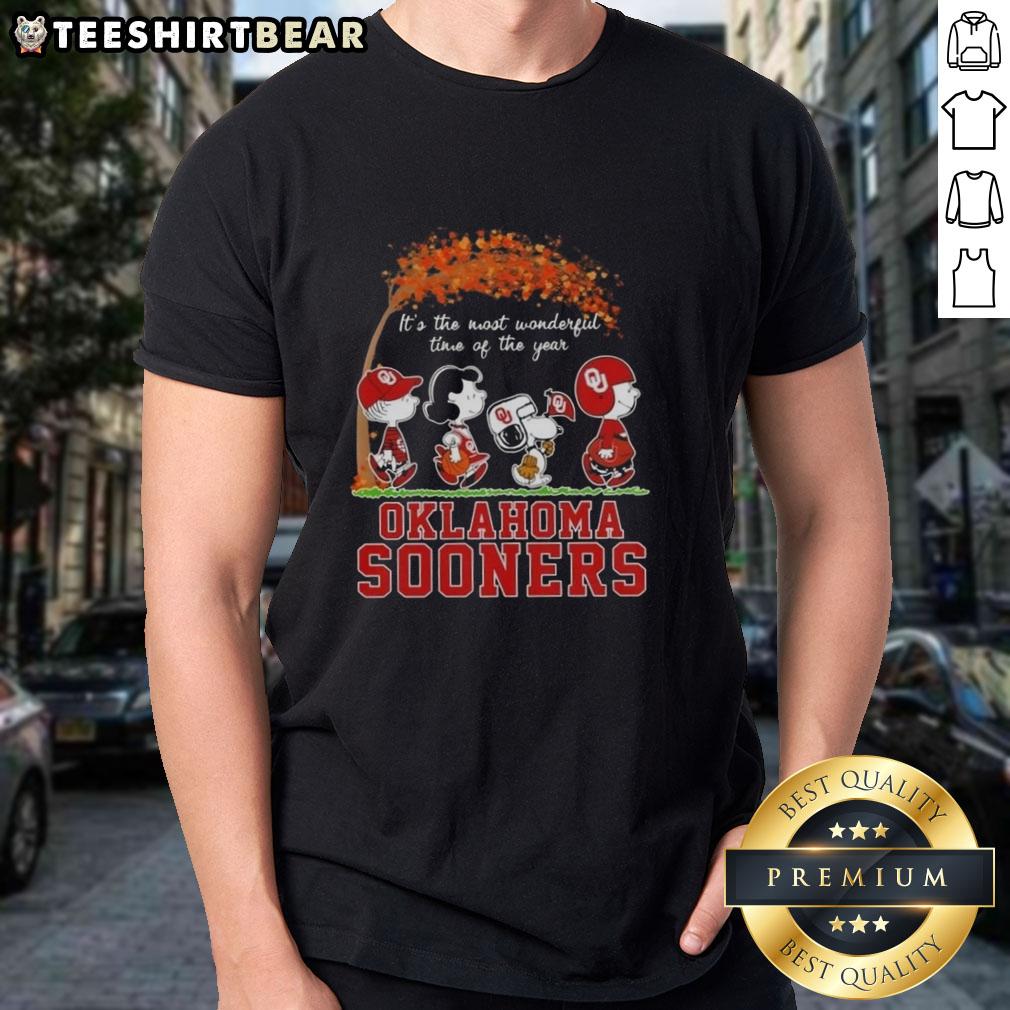 premium-oklahoma-sooners-x-peanuts-snoopy-and-friends-autumn-its-the-most-wonderful-time-of-the-year-t-shirt Premium Oklahoma Sooners X Peanuts Snoopy And Friends autumn t-shirt featuring festive design celebrating the season.