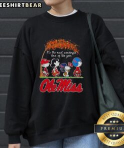 Premium Ole Miss Rebels X Peanuts Snoopy sweatshirt for autumn, celebrating 'It's the Most Wonderful Time of the Year.'