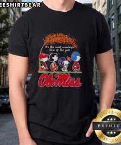 Premium Ole Miss Rebels X Peanuts Snoopy and Friends autumn t-shirt featuring festive design for the most wonderful time of the year.
