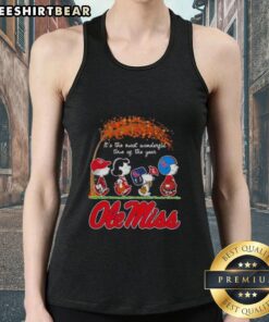 Premium Ole Miss Rebels X Peanuts Snoopy tank top for autumn, celebrating 'It's the Most Wonderful Time of the Year.'