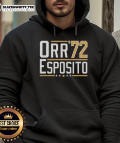 Alt Text: Premium Orr Esposito 72 Bobby Orr Bruins Legends Hoodie featuring classic design and team colors for hockey fans.