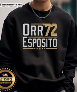 Premium Orr Esposito 72 Bobby Orr Bruins Legends Sweatshirt showcasing iconic team colors and vintage design.