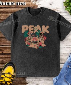 Premium Peak Happy Campers washed t-shirt in vibrant colors, perfect for outdoor adventures and casual summer wear.