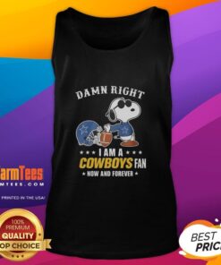 Premium Peanuts Snoopy tank top featuring 'Damn Right I Am A Cowboys Fan' design, perfect for sports enthusiasts.