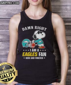Premium Peanuts Snoopy tank top featuring 'Damn Right I Am An Eagles Fan' design for passionate football fans.