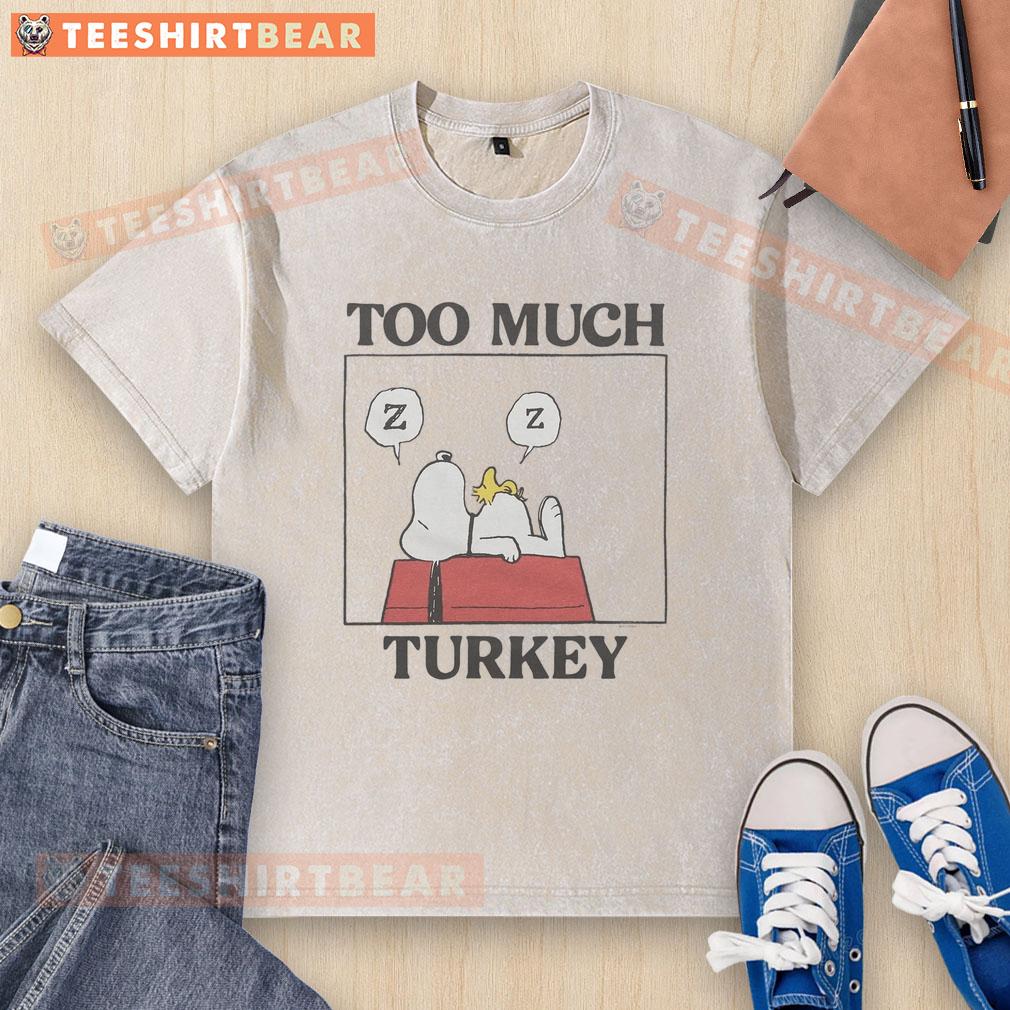 premium-peanuts-snoopy-too-much-turkey-washed-t-shirt Premium Peanuts Snoopy 'Too Much Turkey' washed T-shirt featuring a playful Snoopy design for fans of classic cartoons.