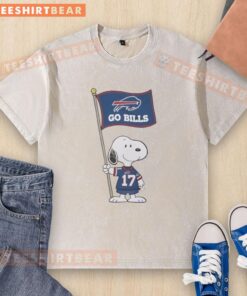 Premium Peanuts Snoopy x John Allen Buffalo Bills flag washed t-shirt featuring a stylish Snoopy graphic on soft fabric.