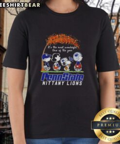 Premium Penn State Nittany Lions X Peanuts Snoopy and Friends autumn ladies tee for the most wonderful time of year.