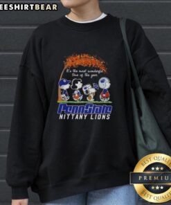 Premium Penn State Nittany Lions sweatshirt featuring Snoopy and friends, perfect for autumn and football season.