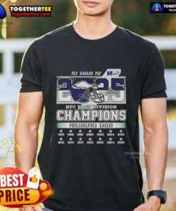 Premium Philadelphia Eagles Fly Eagles Fly NFC East Division Champions 2025 T-shirt in green with team logo.