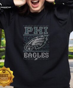 Premium Philadelphia Eagles Holiday Sweatshirt in green with festive design, perfect for showing team spirit this season.