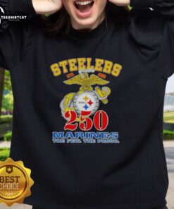 Premium Pittsburgh Steelers X U.S.M.C 250th Birthday Celebration Sweatshirt featuring team logo and anniversary design.