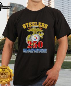 Premium Pittsburgh Steelers X U.S.M.C 250th Birthday Celebration T-Shirt featuring bold graphics and vibrant colors.