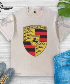 Alt Text: Premium Porsche logo on a trendy 'Im Not Saying Im Better' washed T-shirt for car enthusiasts.