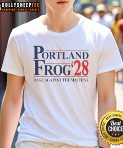 Alt Text: Premium Portland Frog 2028 Rage Against The Machine T-Shirt featuring bold graphics and vibrant colors for fans.