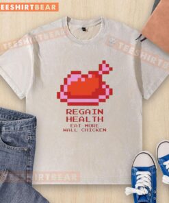 Premium Regain Health Eat More Wall Chicken Washed T-Shirt in vibrant colors, perfect for casual wear and health enthusiasts.