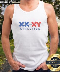Riley Gaines wearing 'Theres Only Two Genders' tank top, promoting XX and XY athletics, showcasing a strong message.