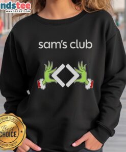 Alt Text: Premium Sams Club X Grinch Hands Merry Christmas Sweatshirt featuring festive design and cozy fit for holiday cheer.