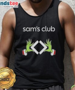 Premium Sam's Club X Grinch Hands Merry Christmas Tank Top featuring festive design for holiday celebrations.