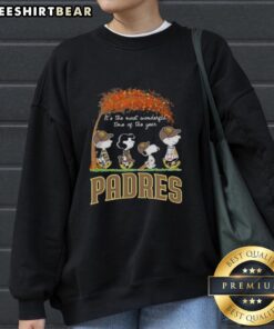 Premium San Diego Padres X Peanuts Snoopy sweatshirt for autumn, celebrating the most wonderful time of the year.