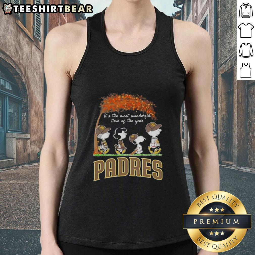 premium-san-diego-padres-x-peanuts-snoopy-and-friends-autumn-its-the-most-wonderful-time-of-the-year-tank-top Premium San Diego Padres X Peanuts Snoopy tank top for autumn featuring festive design, perfect for the holidays.