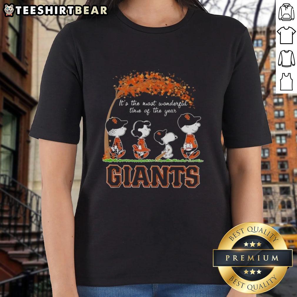 premium-san-francisco-giants-x-peanuts-snoopy-and-friends-autumn-its-the-most-wonderful-time-ladies-tee Alt Text: Premium San Francisco Giants X Peanuts Snoopy and Friends autumn ladies tee for a stylish fall look.