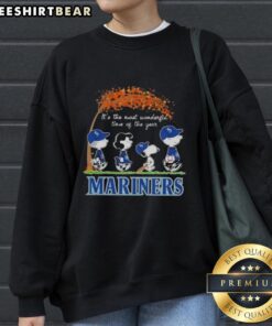 Cozy Premium Seattle Mariners X Peanuts Snoopy sweatshirt for autumn, celebrating 'It's the Most Wonderful Time of the Year.'
