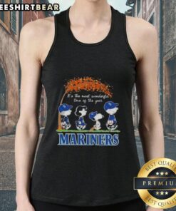 Premium Seattle Mariners X Peanuts Snoopy and Friends autumn tank top celebrating the most wonderful time of the year.
