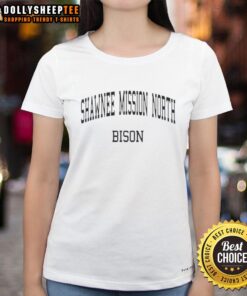 Alt Text: Premium Shawnee Mission North High School Overland Park Bison ladies tee showcased on a vibrant background.