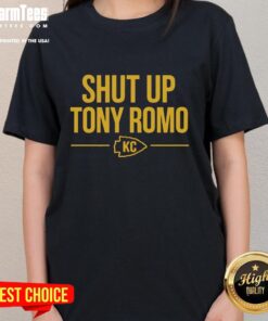 Premium Shut Up Tony Romo KC Ladies Tee in stylish design, perfect for fans showcasing team spirit and humor.