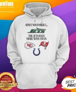 New York Jets logo with text: 'Premium Since November 1 - More Wins Than Hoodie' showcasing team success.