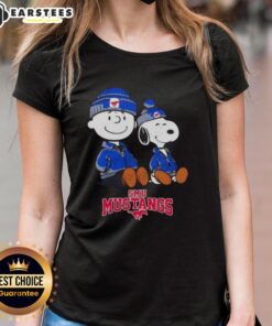 Alt Text: Premium SMU Mustangs x Snoopy and Charlie Brown ladies tee featuring a stylish design ideal for fans.