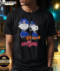Premium SMU Mustangs X Snoopy and Charlie Brown T-shirt featuring vibrant graphics and comfortable fit for fans.