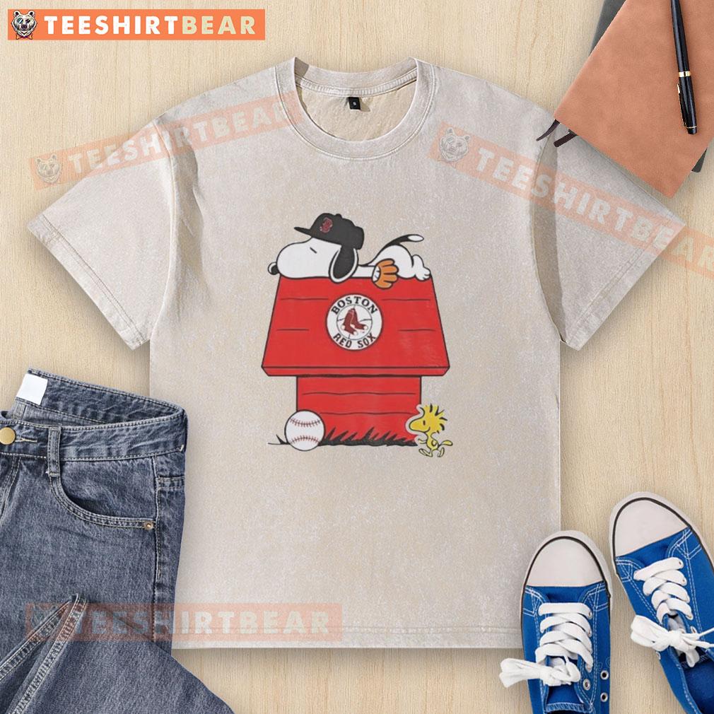 premium-snoopy-and-woodstock-boston-red-sox-dugout-mlb-baseball-washed-t-shirt Premium Snoopy and Woodstock Boston Red Sox dugout MLB baseball washed t-shirt featuring iconic cartoon characters.