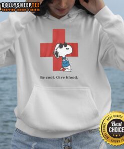 Premium Snoopy Be Cool Give Blood Hoodie featuring a playful Snoopy design promoting blood donation.