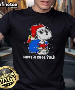 Alt Text: Premium Snoopy Santa Hat T-Shirt for Christmas, featuring 'Have A Cool Yule' design celebrating the holiday season.
