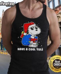 Premium Snoopy Santa Hat tank top for Christmas, featuring 'Have A Cool Yule' design in festive colors.
