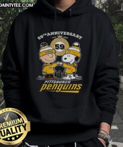 Premium Snoopy Touch Hands Charlie Brown Pittsburgh Penguins 59th Anniversary Hoodie, celebrating 1967-2026 hockey history.