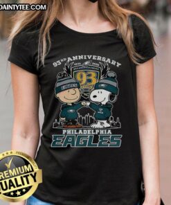 Alt Text: Premium Snoopy Touch Hands Charlie Brown Tee for Philadelphia Eagles 93rd Anniversary 1933-2026, Women's Shirt